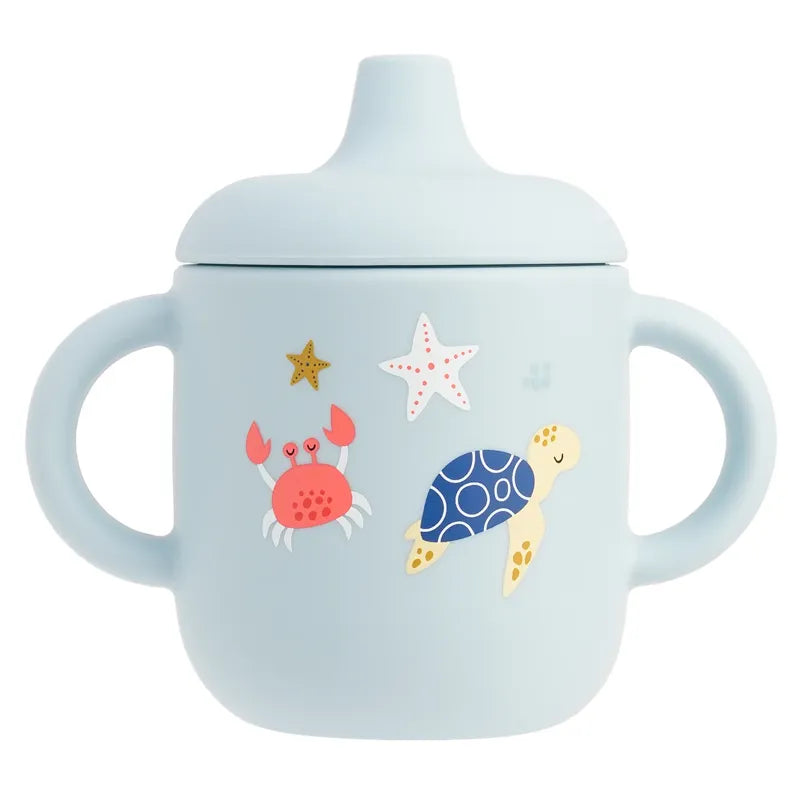 Verre bébé silicone bleu océan avec tortue et crabe