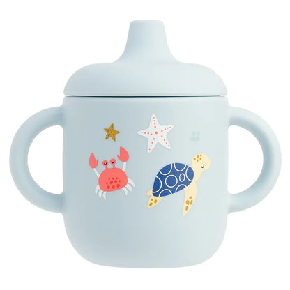 Verre bébé silicone bleu océan avec tortue et crabe