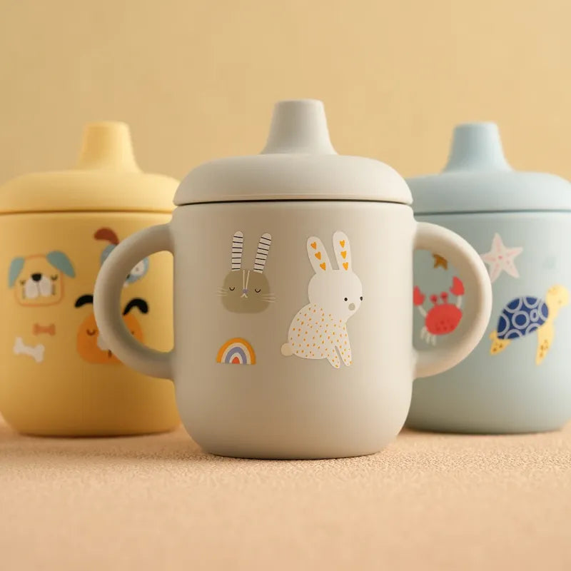 Lot de verres bébé en silicone colorés avec motifs animaux