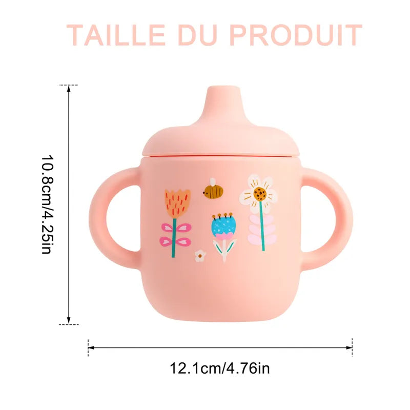 Verre bébé en silicone rose anti-fuite avec dimensions