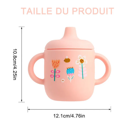 Verre bébé en silicone rose anti-fuite avec dimensions